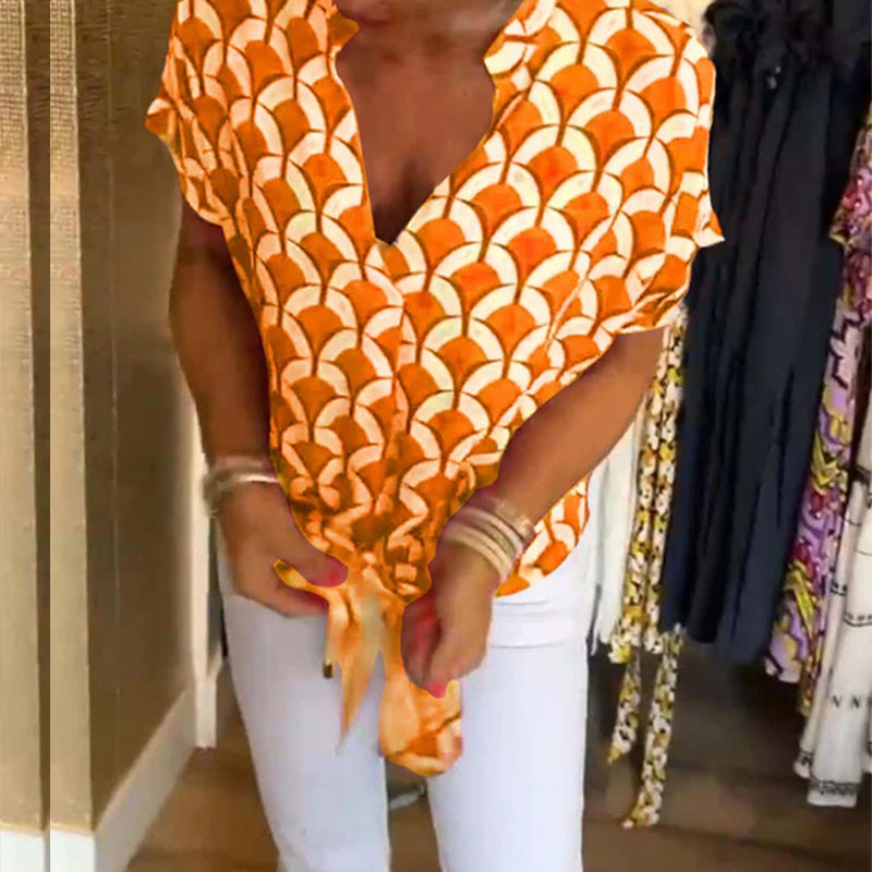 Estelle – Bedrucktes V-Ausschnitt Casual-Top