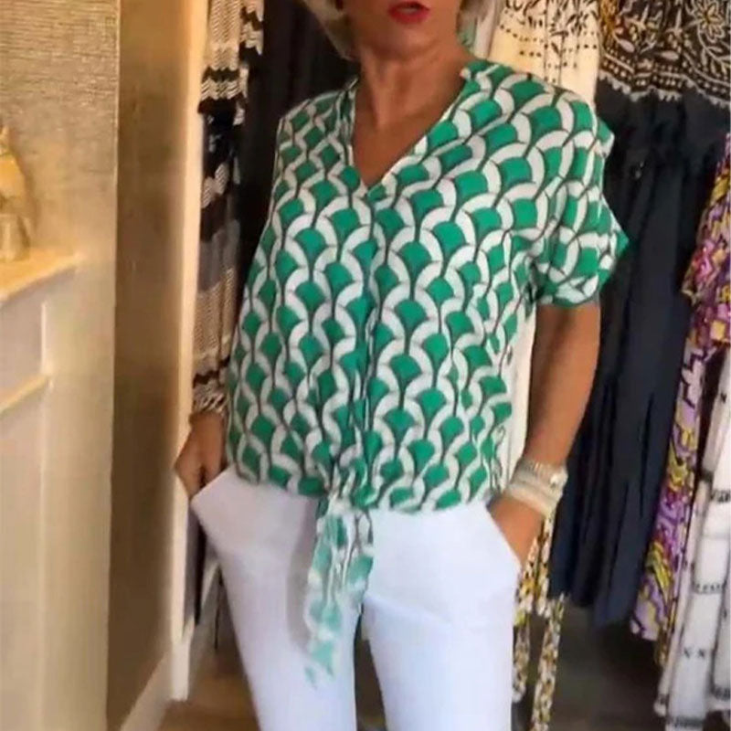 Estelle – Bedrucktes V-Ausschnitt Casual-Top