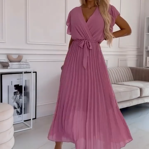 FRIDA I PLISSIERTES KLEID MIT V-AUSSCHNITT