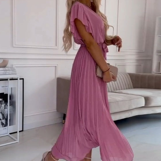 FRIDA I PLISSIERTES KLEID MIT V-AUSSCHNITT