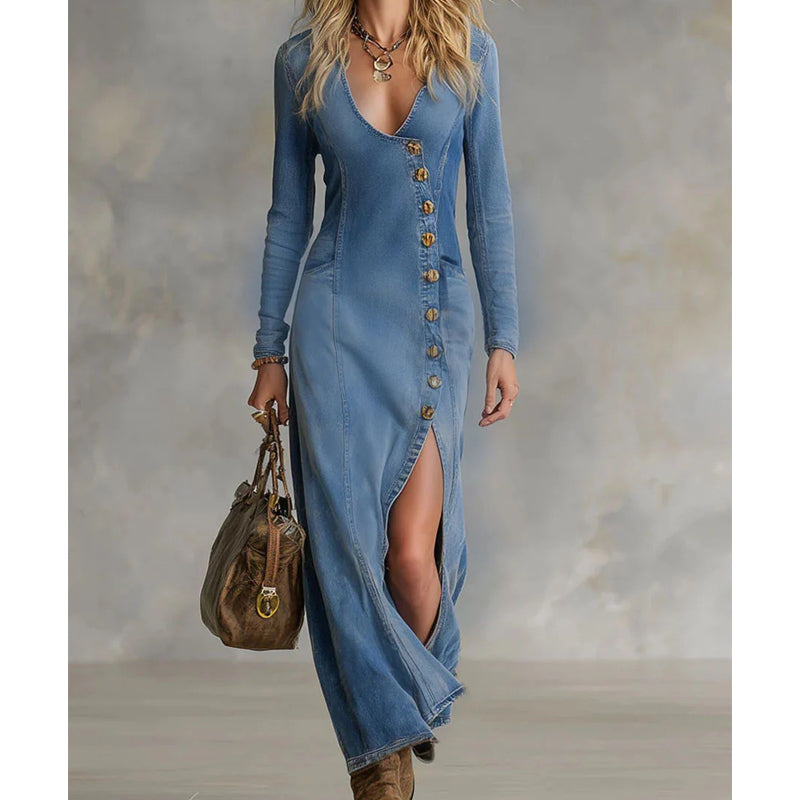 Isla – Elegantes Denim Maxi-Kleid