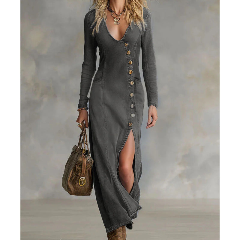 Isla – Elegantes Denim Maxi-Kleid