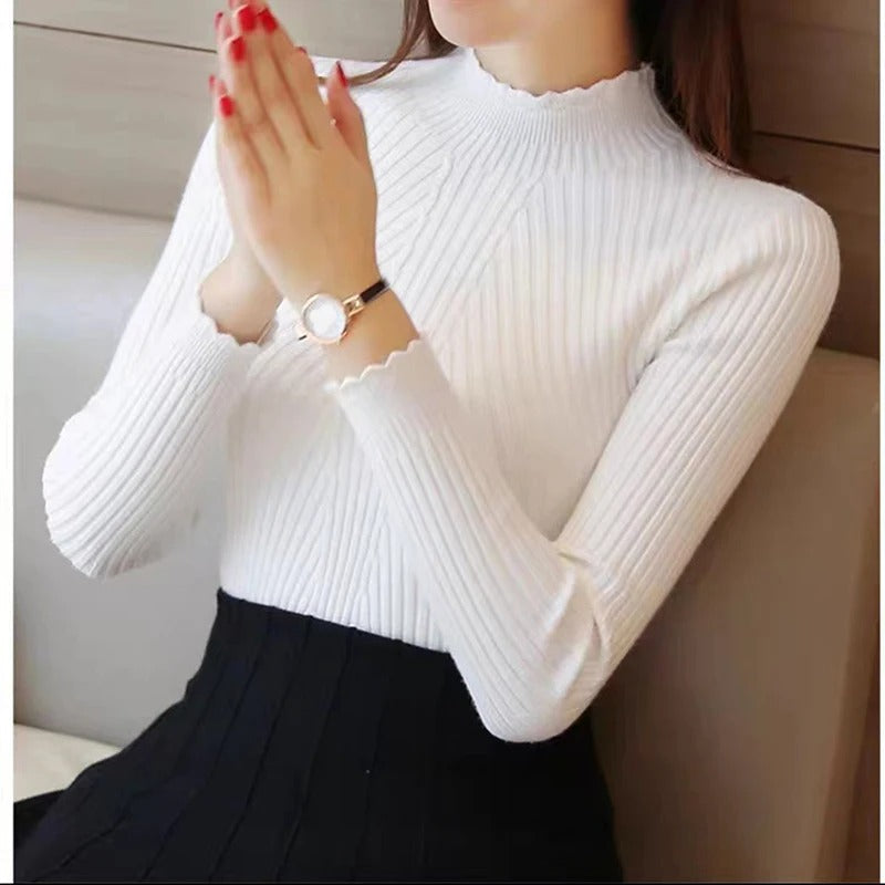Ferrin | Eleganter Pullover mit hohem Kragen und Rippendetail für Damen